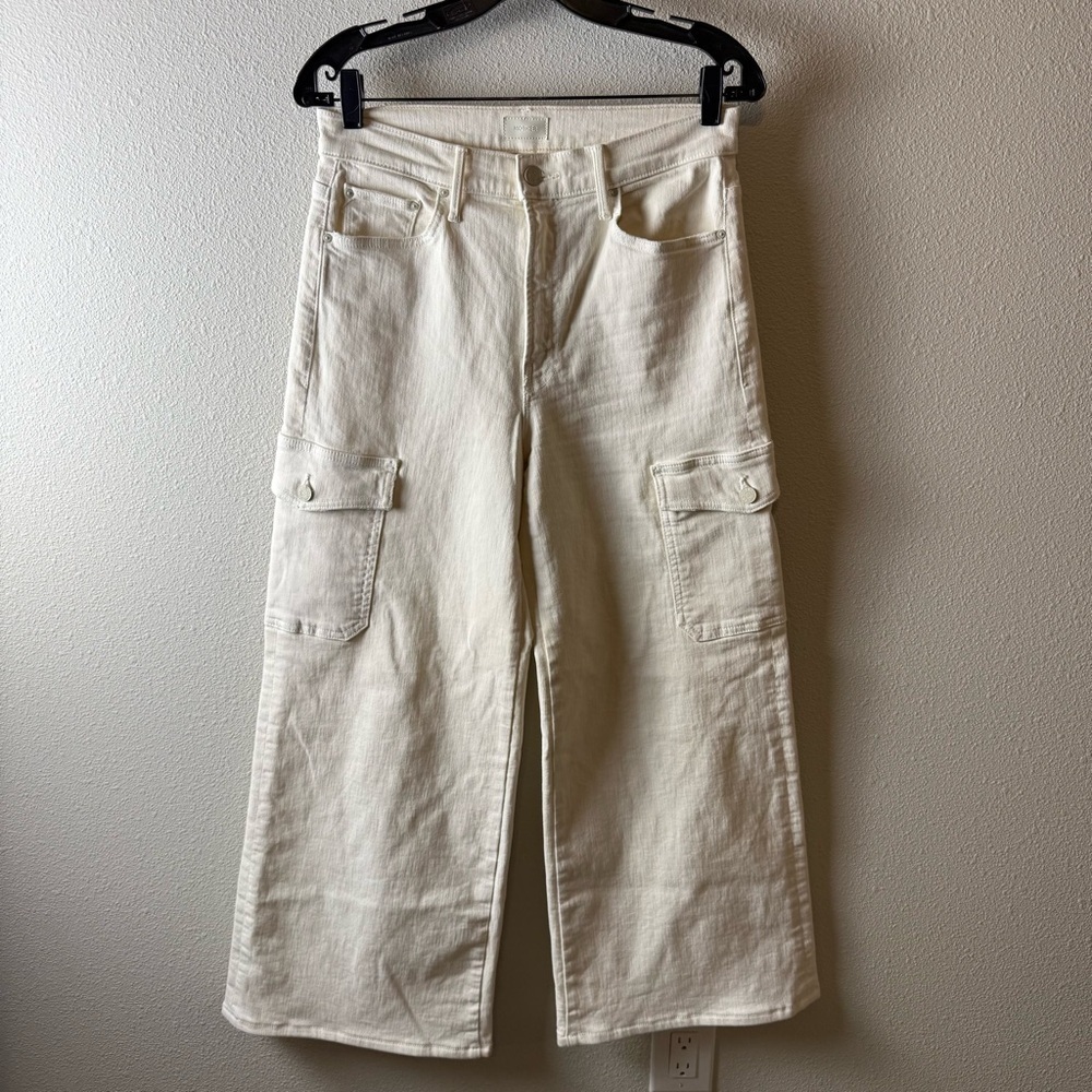 MOTHER The Undercover Cargo Sneak Wide Leg Jeans Cream Puffs Denim Women’s 28 - Picture 3 of 16